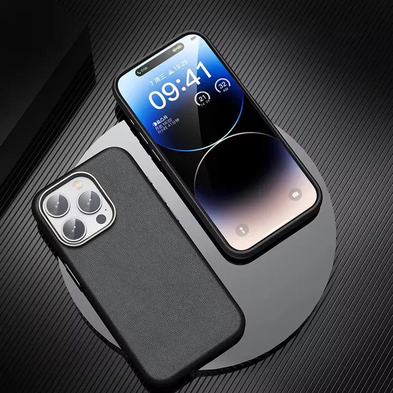 Vegan Leather Metal Button Magsafe Case for iPhone 15 Pro Max iPhone 15 Pro Max black Cases & Covers