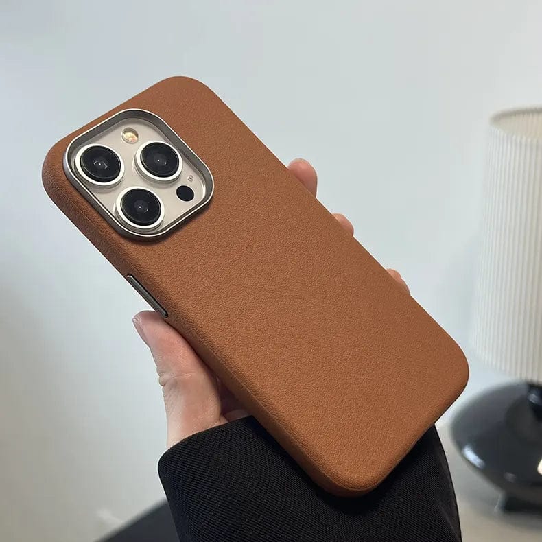 Vegan Leather Metal Button Magsafe Case for iPhone 15 Pro Max iPhone 15 Pro Max brown Cases & Covers