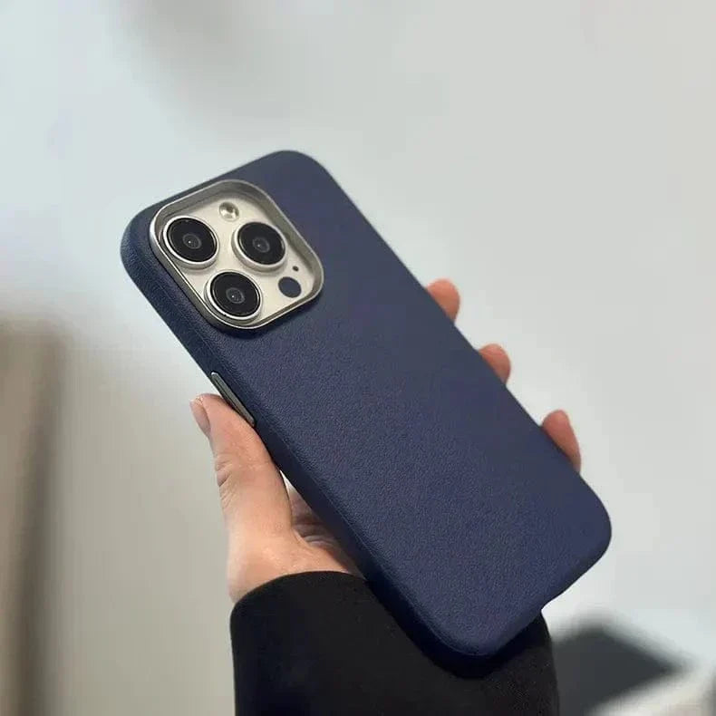 Vegan Leather Metal Button Magsafe Case for iPhone 15 Pro Max iPhone 15 Pro Max dark-blue Cases & Covers
