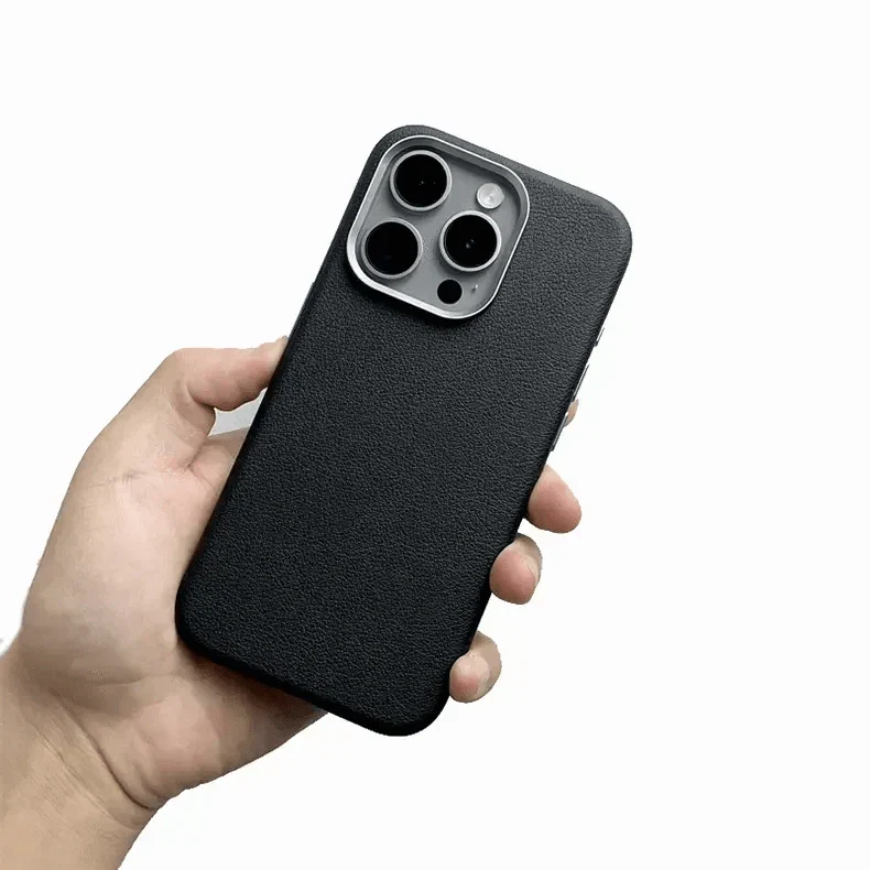 Vegan Leather Metal Button Magsafe Case for iPhone 16 Cases & Covers