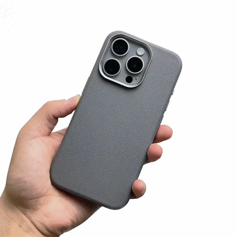 Vegan Leather Metal Button Magsafe Case for iPhone 16 iPhone 16 dark-grey Cases & Covers