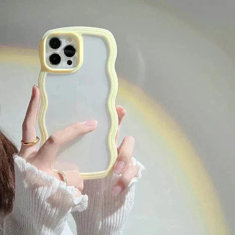 Wavy Edge Soft TPU Dual Layer Case for iPhone 15 iPhone 15 light-yellow Cases & Covers
