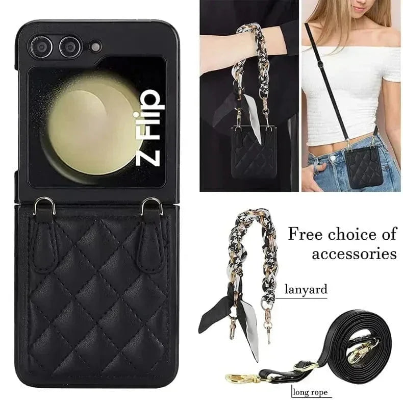 Lanyard Crossbody Wrist Strap PU Leather Case for Samsung Z Flip6