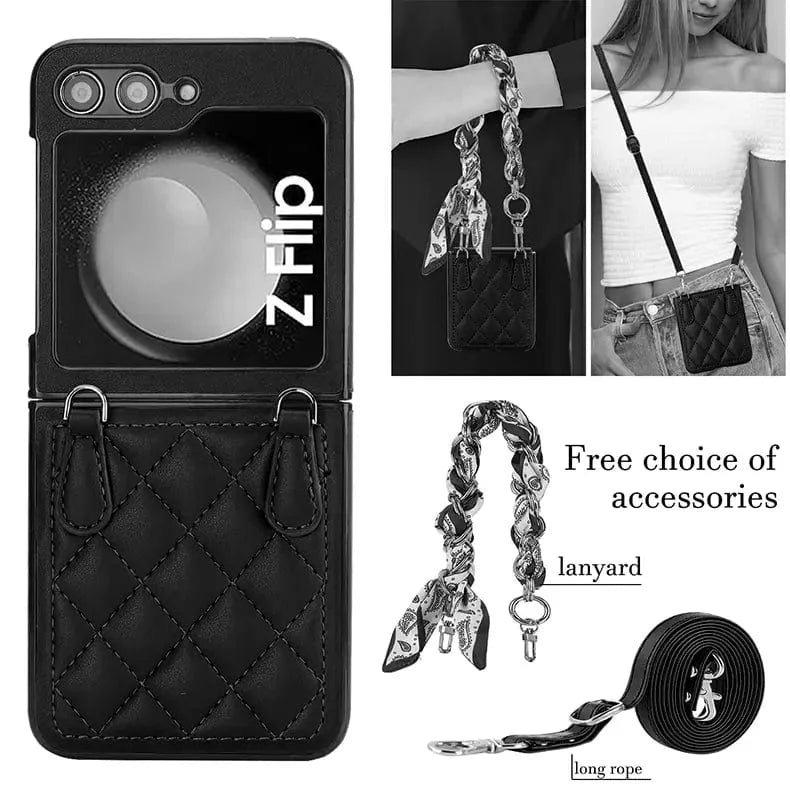 Lanyard Crossbody Wrist Strap PU Leather Case for Samsung Z Flip6