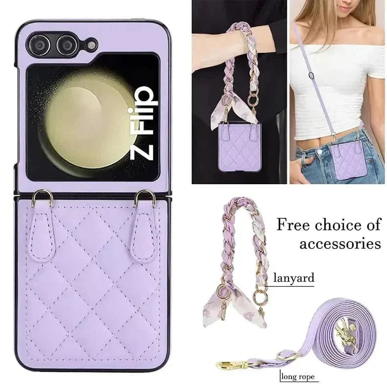Lanyard Crossbody Wrist Strap PU Leather Case for Samsung Z Flip6