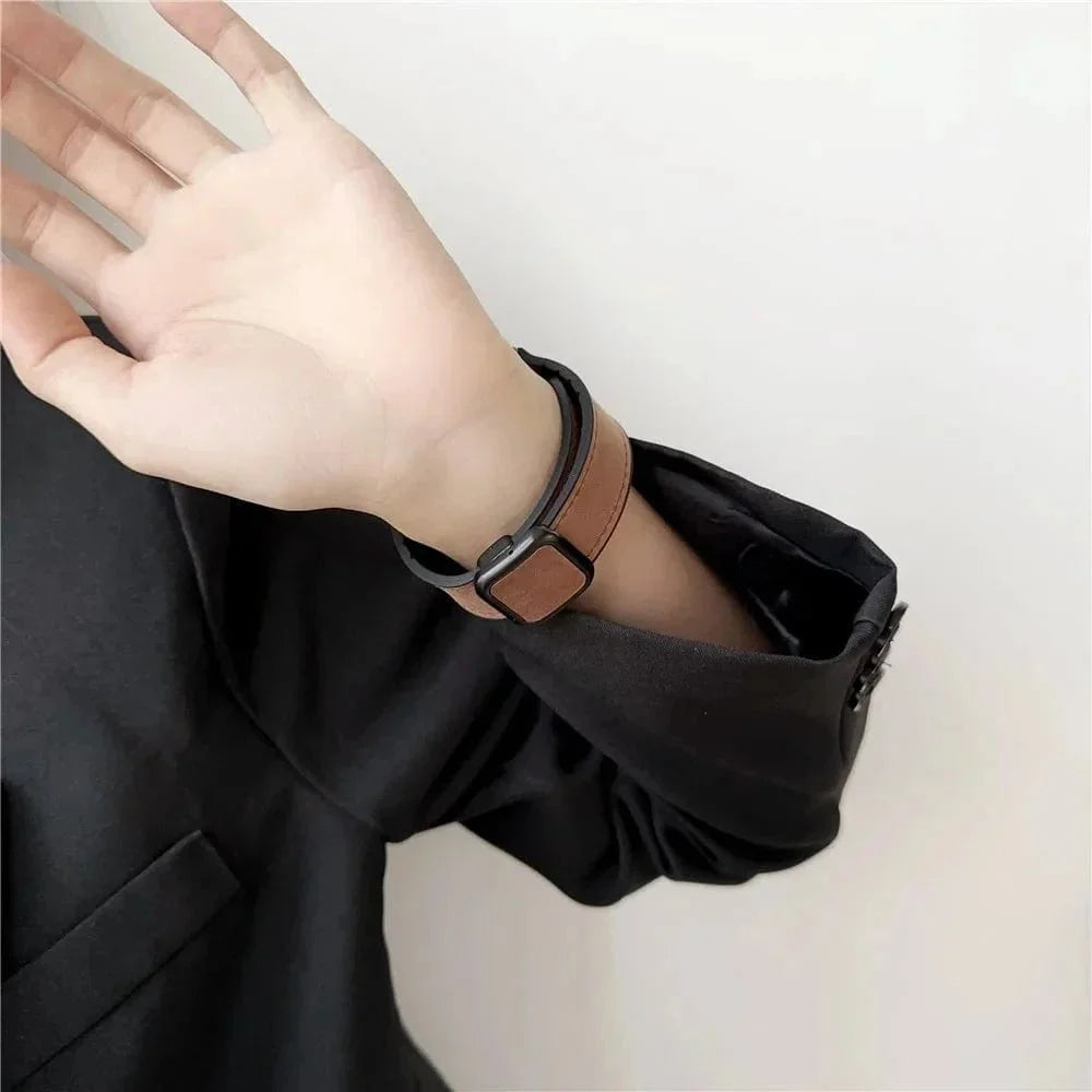 Leather Soft Silicone Rubber Magnetic Buckle Watch Band for Apple Watch 42 | 44 | 45 | Ultra 49 | 46mm S10