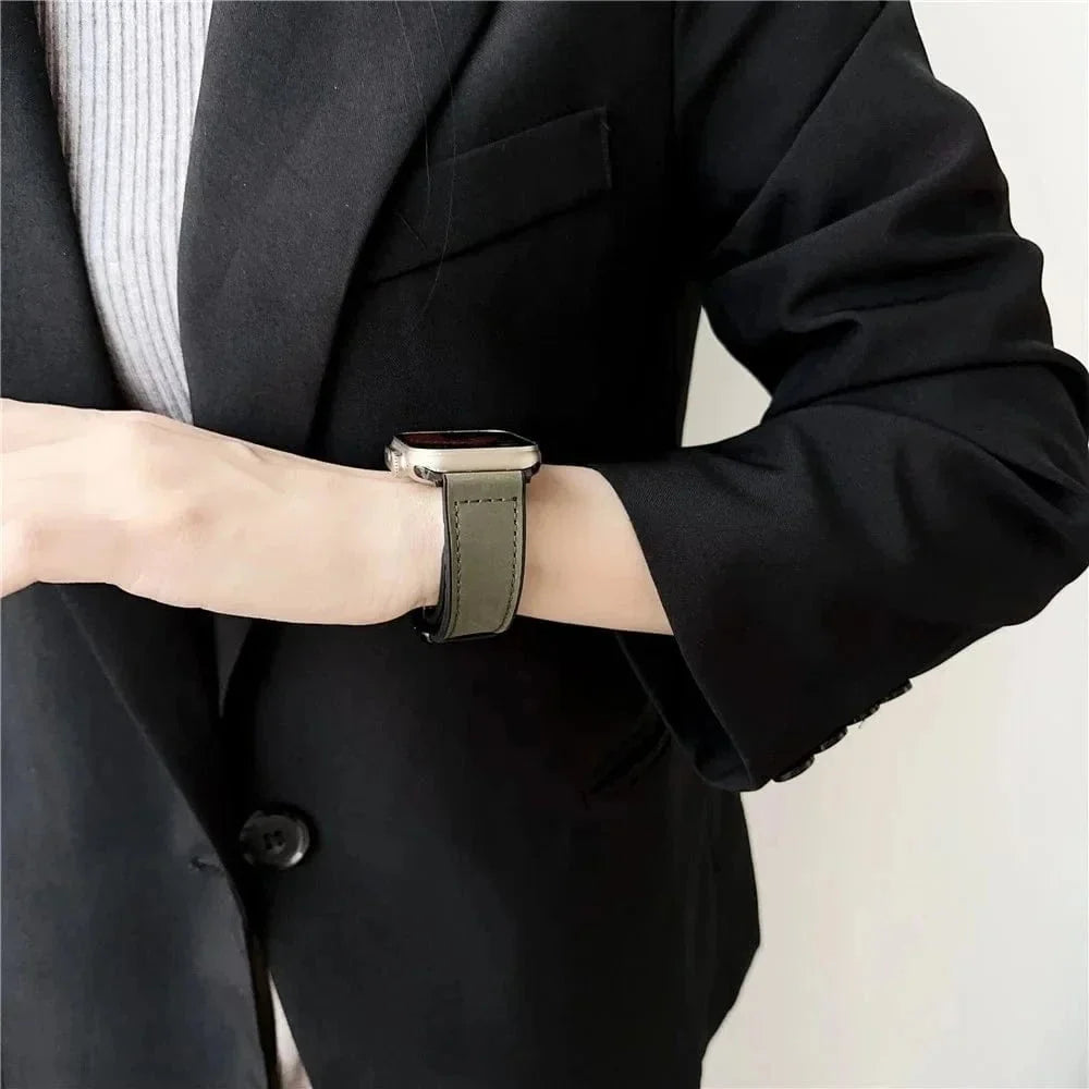 Leather Soft Silicone Rubber Magnetic Buckle Watch Band for Apple Watch 42 | 44 | 45 | Ultra 49 | 46mm S10