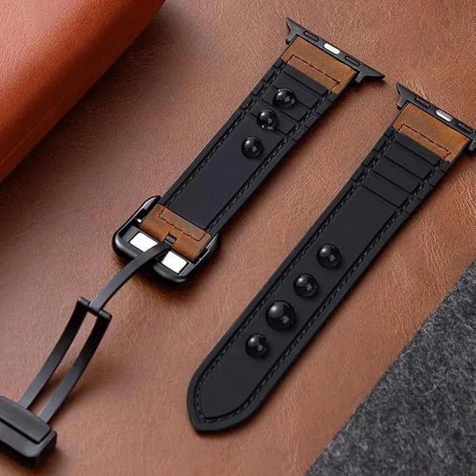 Leather Soft Silicone Rubber Magnetic Buckle Watch Band for Apple Watch 42 | 44 | 45 | Ultra 49 | 46mm S10