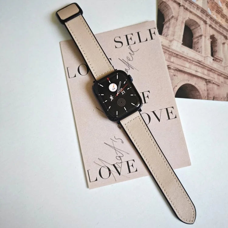 Leather Soft Silicone Rubber Magnetic Buckle Watch Band for Apple Watch 42 | 44 | 45 | Ultra 49 | 46mm S10