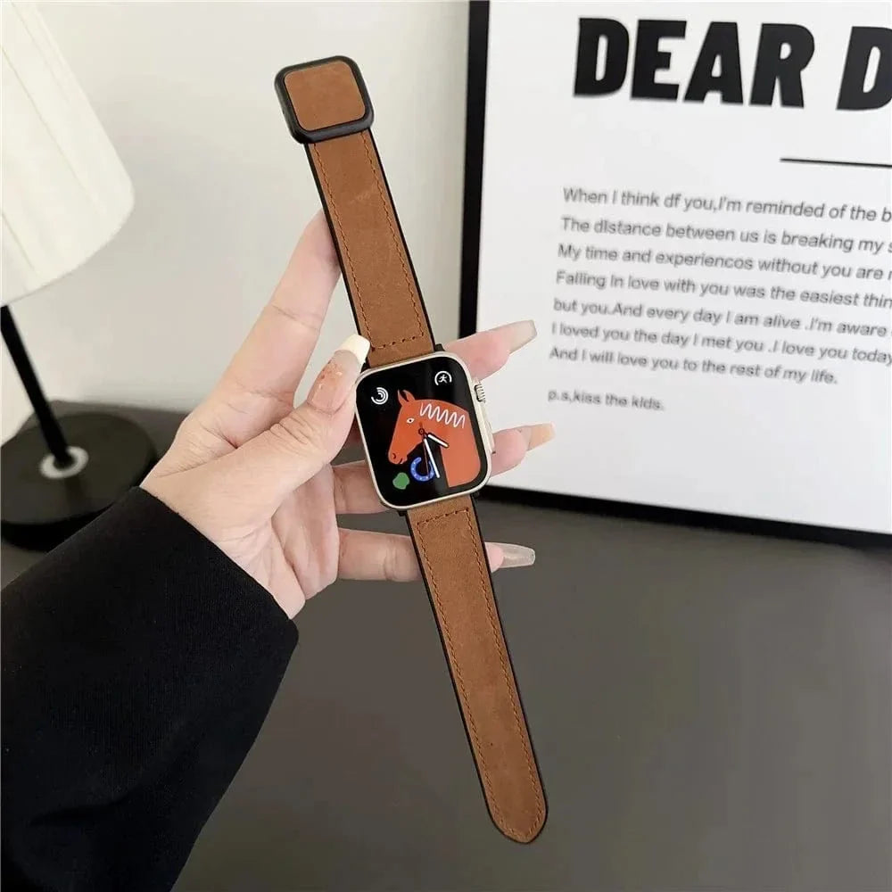 Leather Soft Silicone Rubber Magnetic Buckle Watch Band for Apple Watch 42 | 44 | 45 | Ultra 49 | 46mm S10