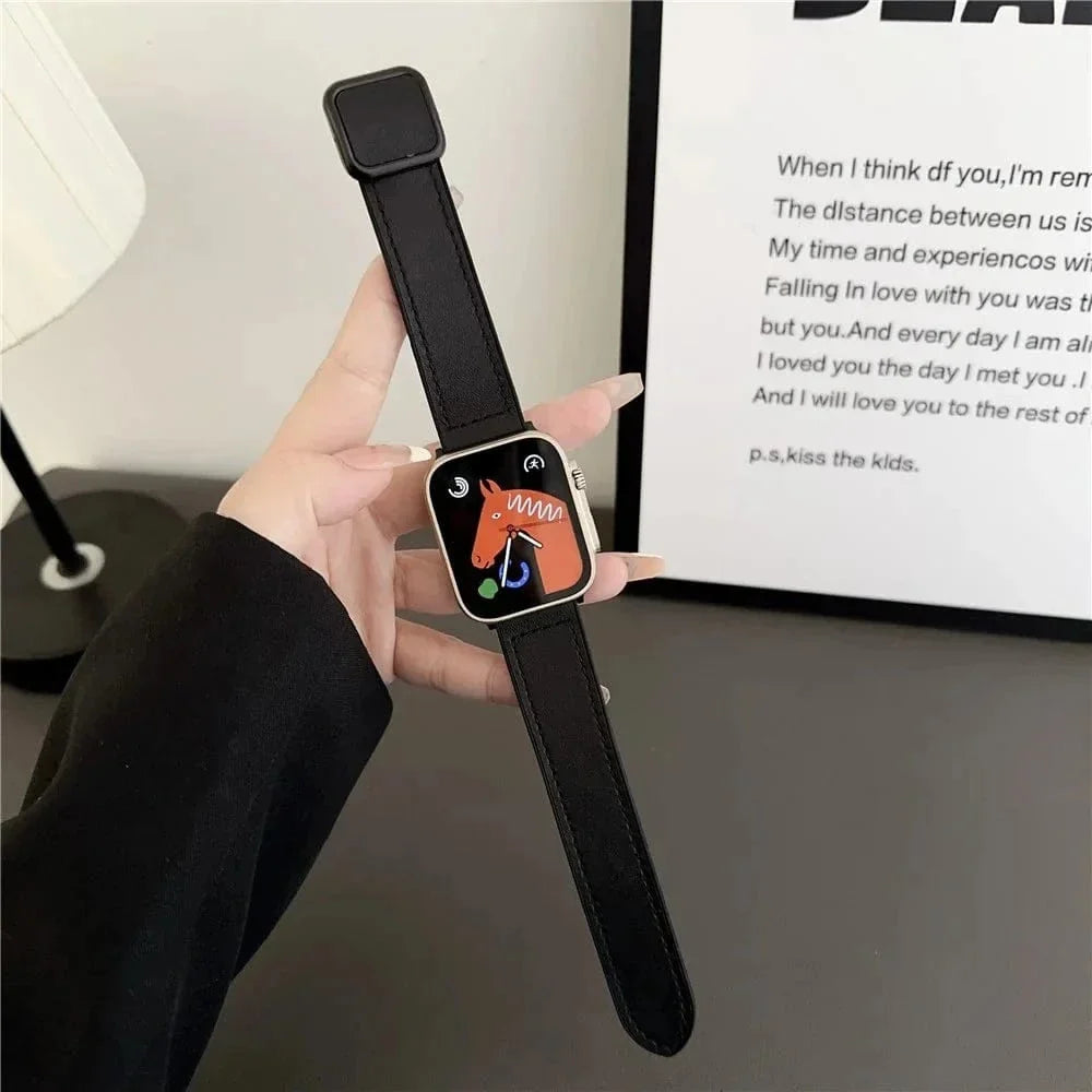 Leather Soft Silicone Rubber Magnetic Buckle Watch Band for Apple Watch 42 | 44 | 45 | Ultra 49 | 46mm S10