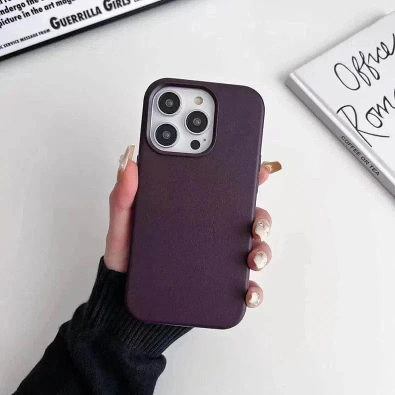 Leather Texture Case for iPhone 14 Pro Deep Purple Back Cases