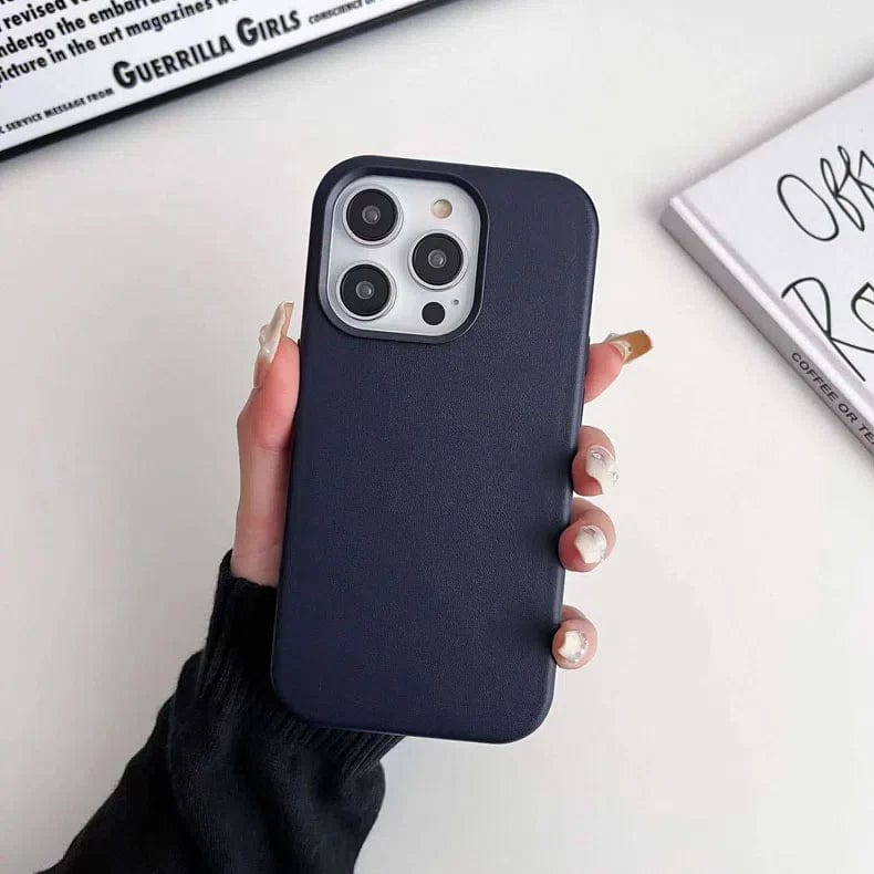 Leather Texture Case for iPhone 14 Ink Blue Back Cases