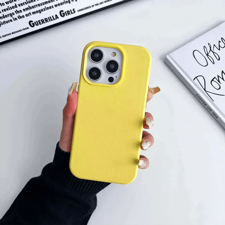 Leather Texture Case for iPhone Back Cases iPhone 14 Pro Max / Lemon Yellow