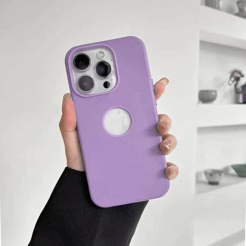 Leather Texture case with Logo Cut for iPhone 14 Pro Lavender Back Cases