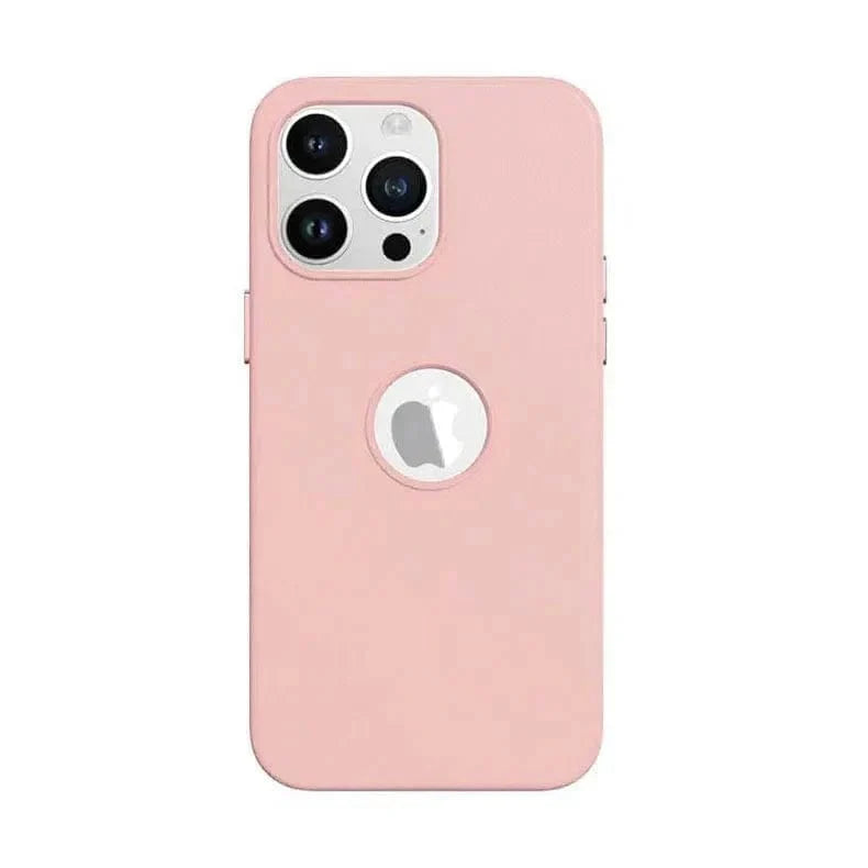 Leather Texture case with Logo Cut for iPhone 14 Baby Pink Back Cases