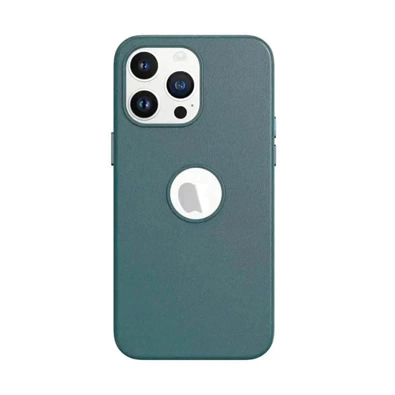 Leather Texture case with Logo Cut for iPhone 13 Alpine green Back Cases