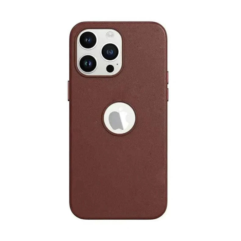 Leather Texture case with Logo Cut for iPhone 13 Tan Brown Back Cases