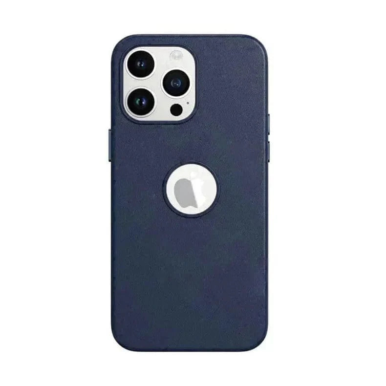 Leather Texture case with Logo Cut for iPhone 14 Pro Co Blue Back Cases