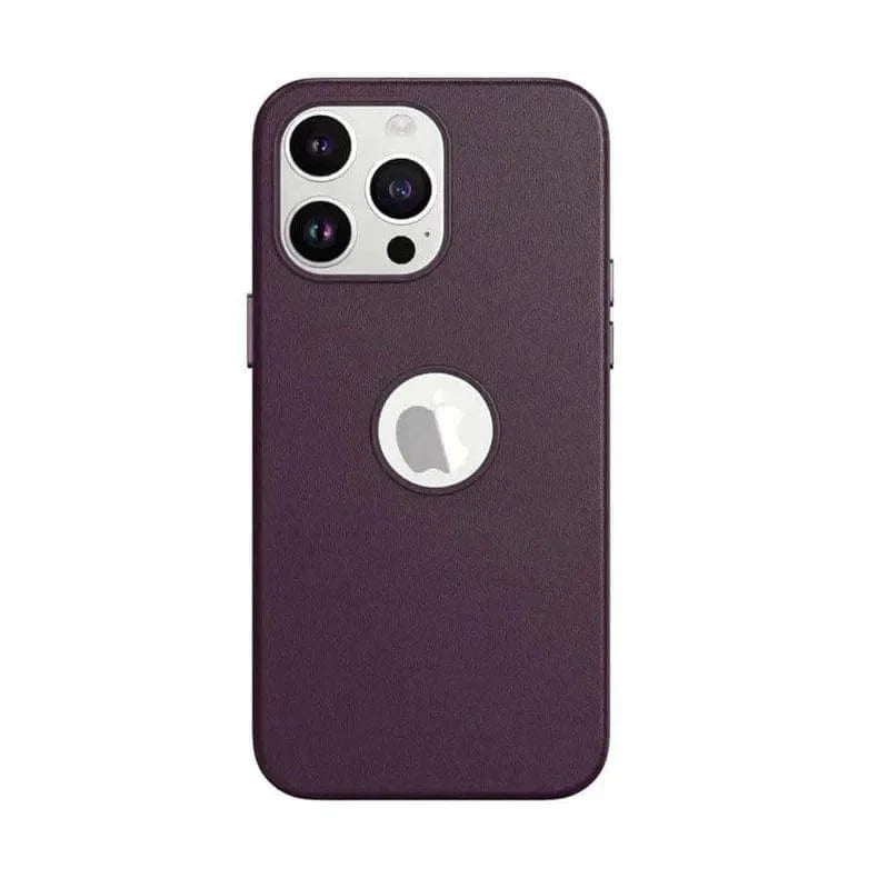 Leather Texture case with Logo Cut for iPhone 14 Deep Purple Back Cases