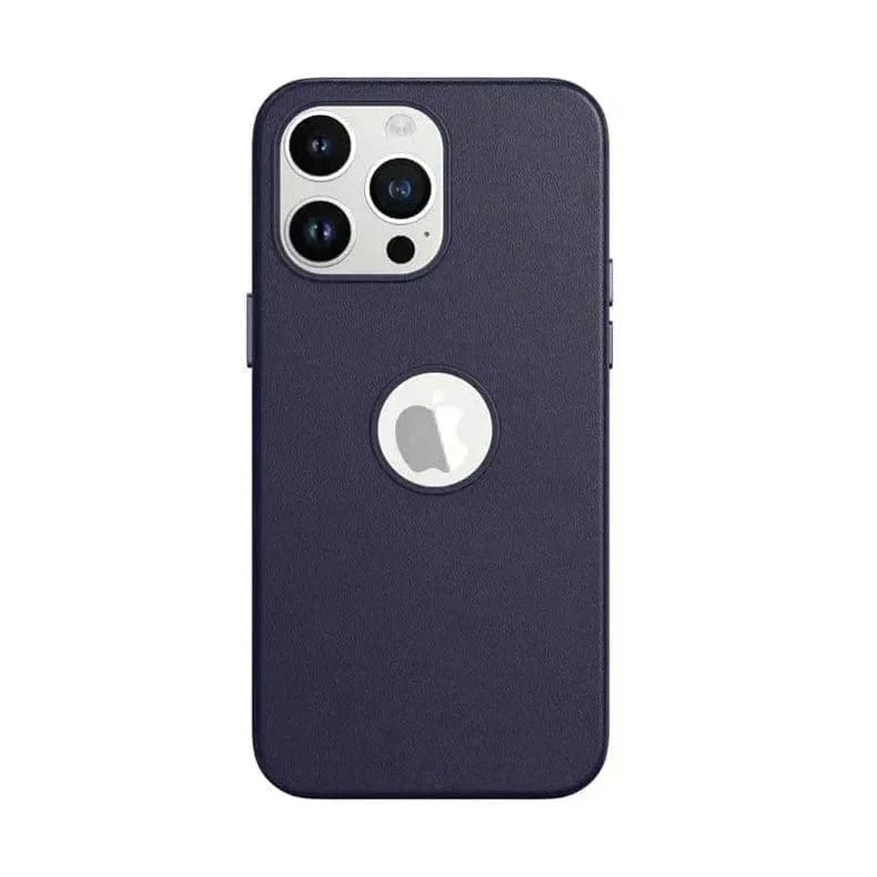 Leather Texture case with Logo Cut for iPhone 14 Ink Blue Back Cases