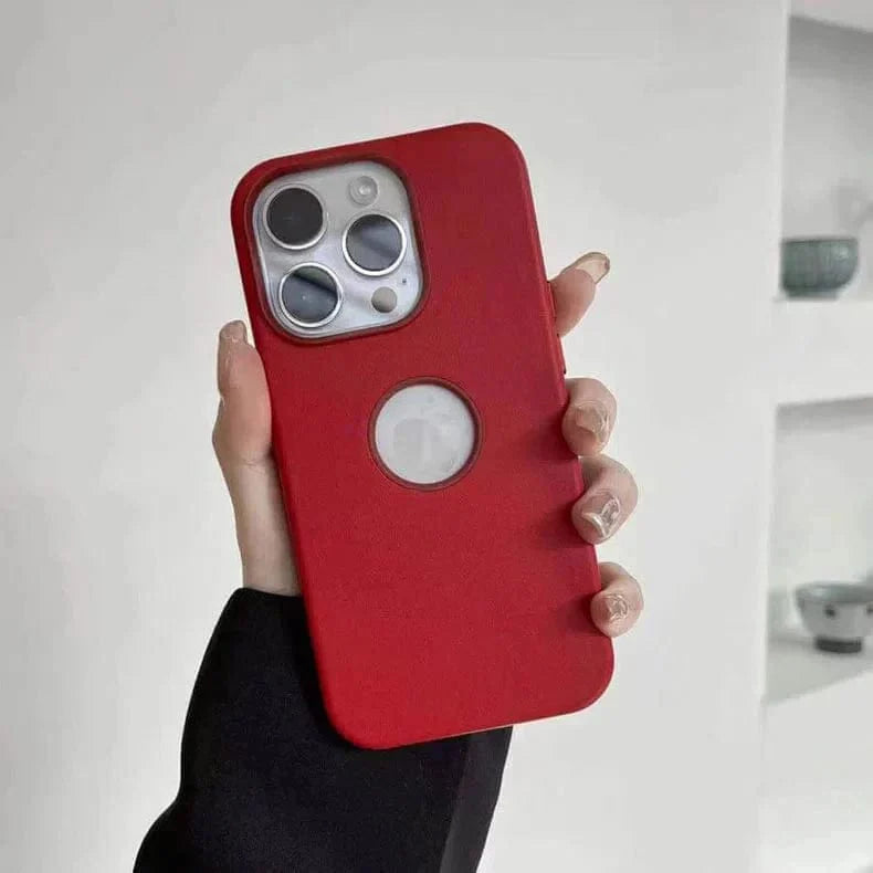 Leather Texture case with Logo Cut for iPhone 14 Red Back Cases