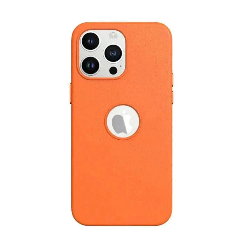 Leather Texture case with Logo Cut for iPhone 14 Pro Orange Back Cases