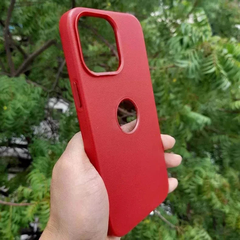 Leather Texture Case With Logo Cut Hard Case for iPhone 13