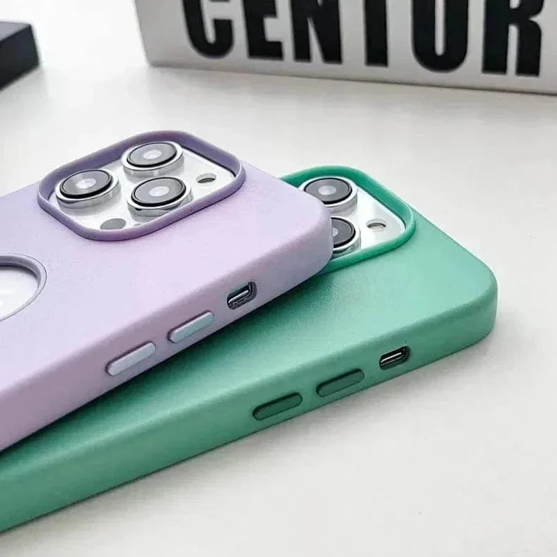 Leather Texture Case With Logo Cut Hard Case for iPhone 13