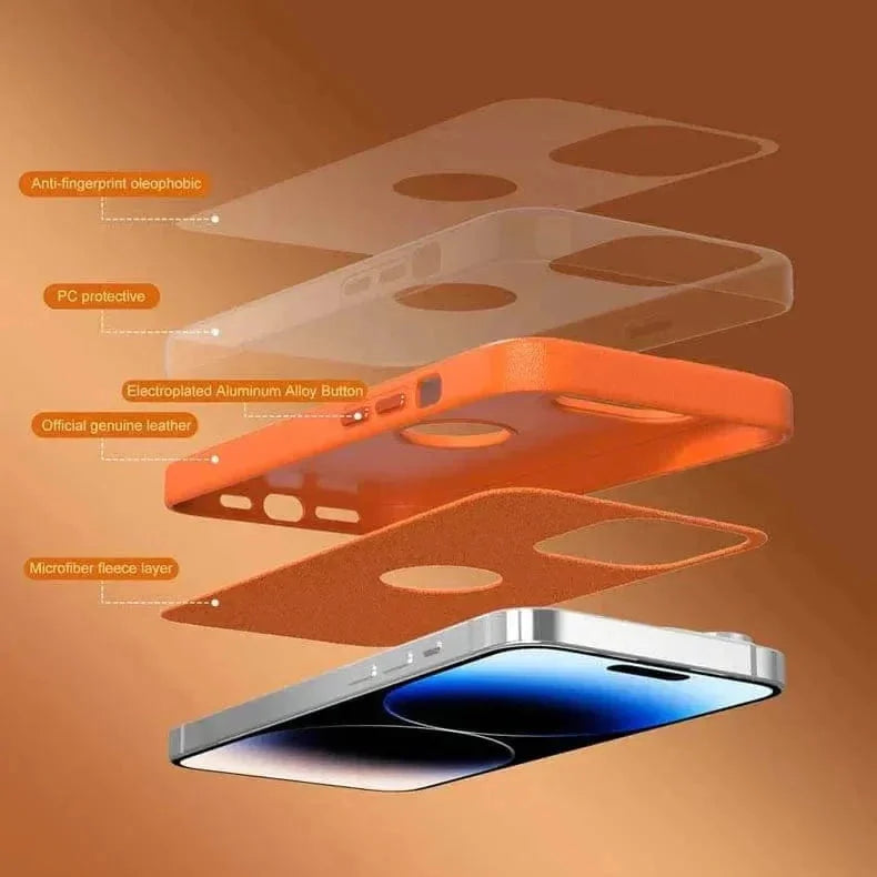 Leather Texture Case With Logo Cut Hard Case for iPhone 14