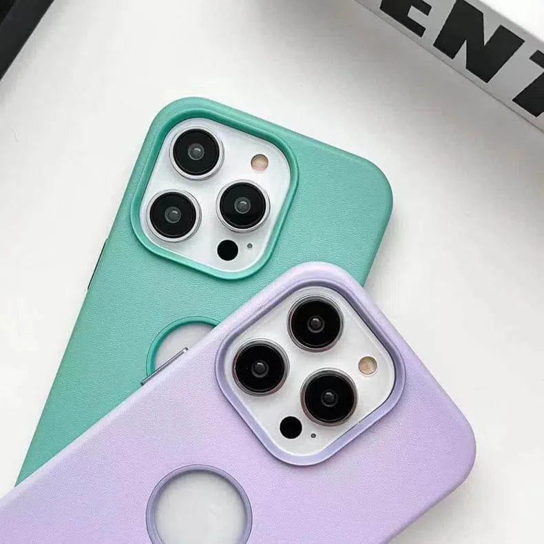 Leather Texture Case With Logo Cut Hard Case for iPhone 14