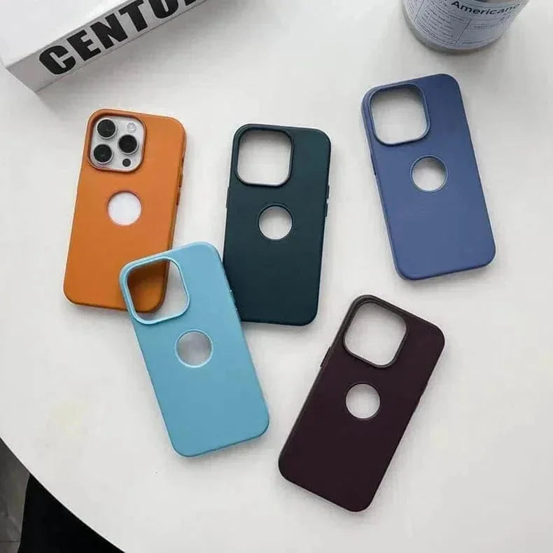 Leather Texture Case With Logo Cut Hard Case for iPhone 14