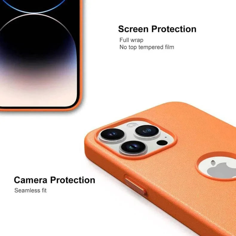 Leather Texture Case With Logo Cut Hard Case for iPhone 14 Pro Max