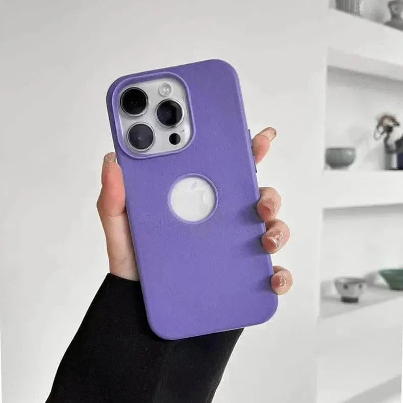 Leather Texture Case With Logo Cut Hard Case for iPhone 14