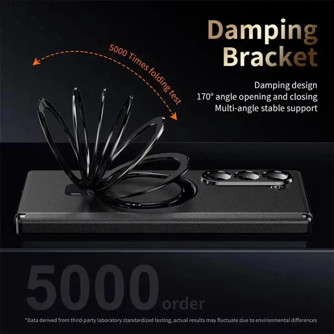 Leather Texture Magnetic Kickstand Case With Hinge Protection for Samsung Z Fold7