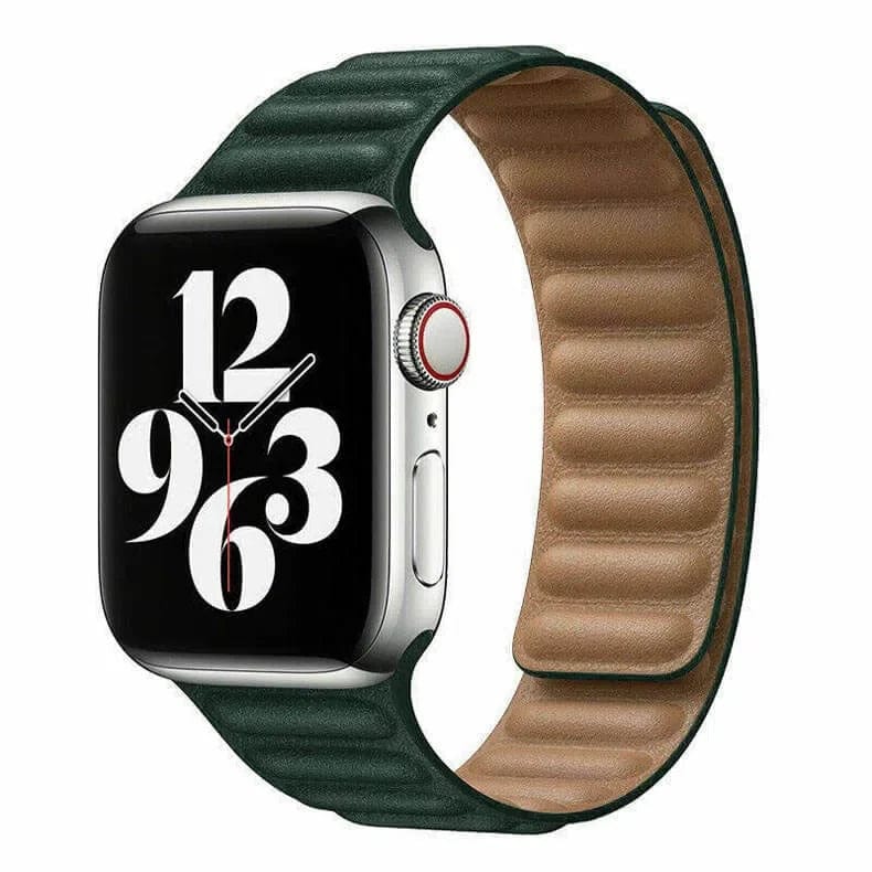 Leather Texture Magnetic Link Band for Apple Watch Watch Bands 42mm | 44mm | 45mm | Ultra 49mm / Midnight Green