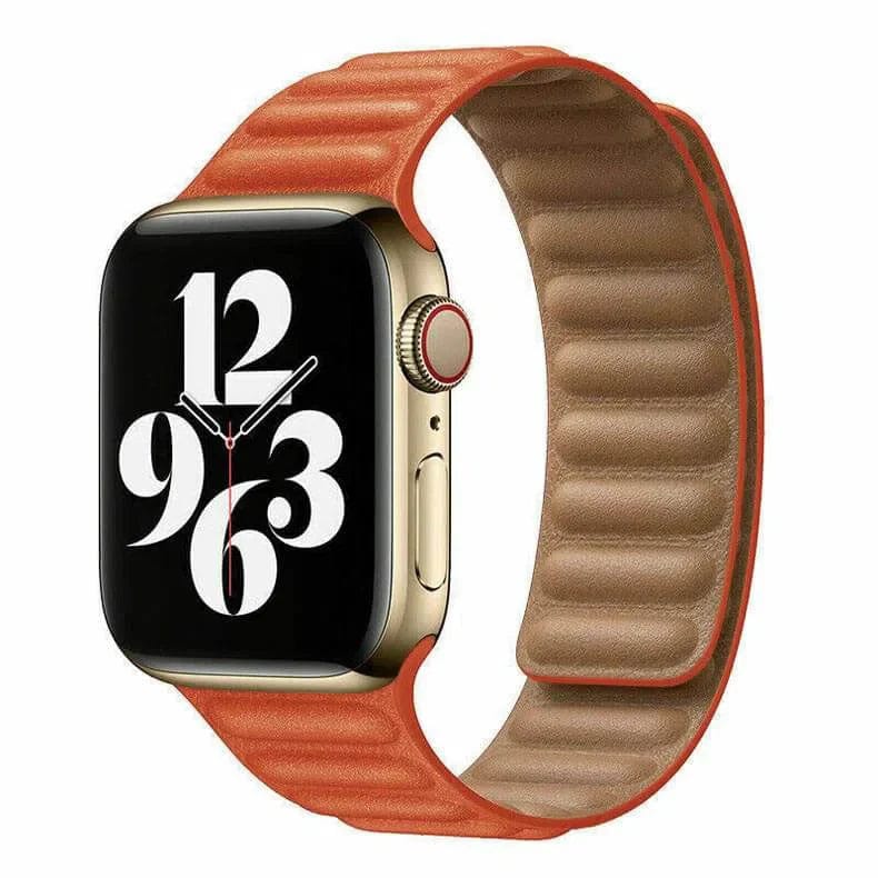 Leather Texture Magnetic Link Band for Apple Watch Watch Bands 42mm | 44mm | 45mm | Ultra 49mm / Orange