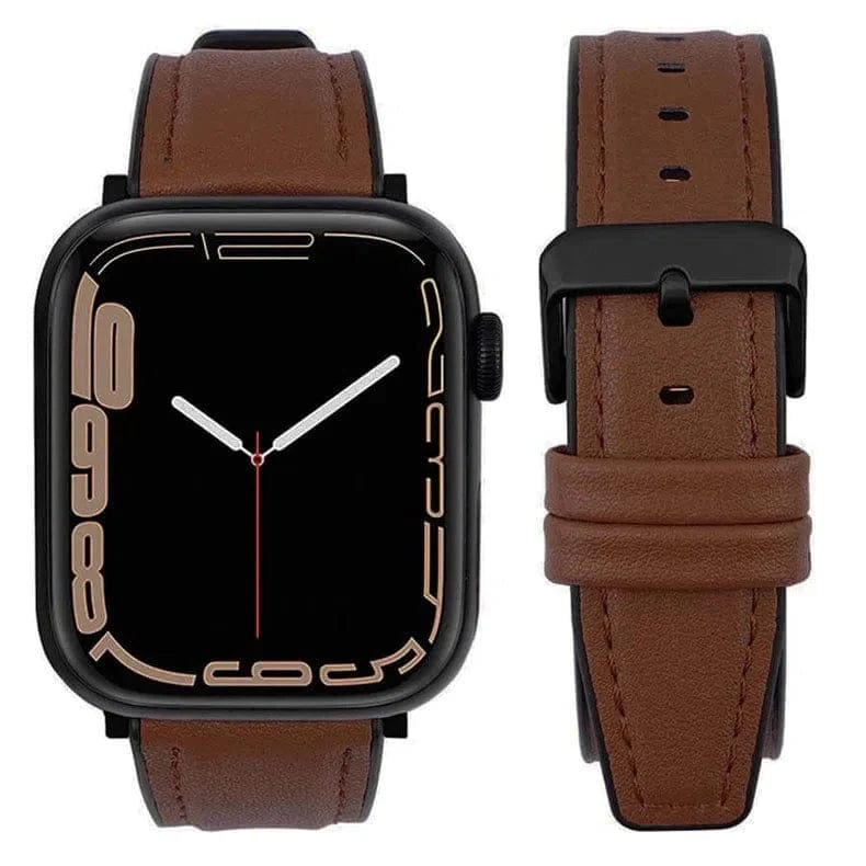 Leather Texture Silicone Rubber Sports Band for Apple Watch Watch Bands 42mm | 44mm | 45mm | Ultra 49mm / Tan Brown