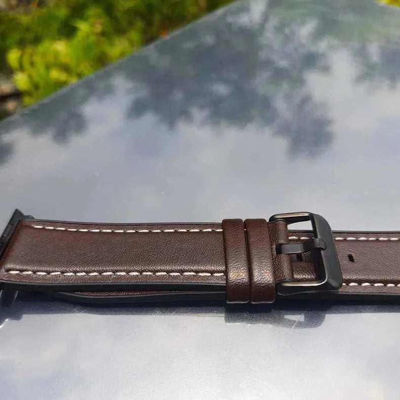 Leather Texture White Thread Silicone Band for Apple Watch 42 | 44 | 45 | Ultra 49 | 46mm S10