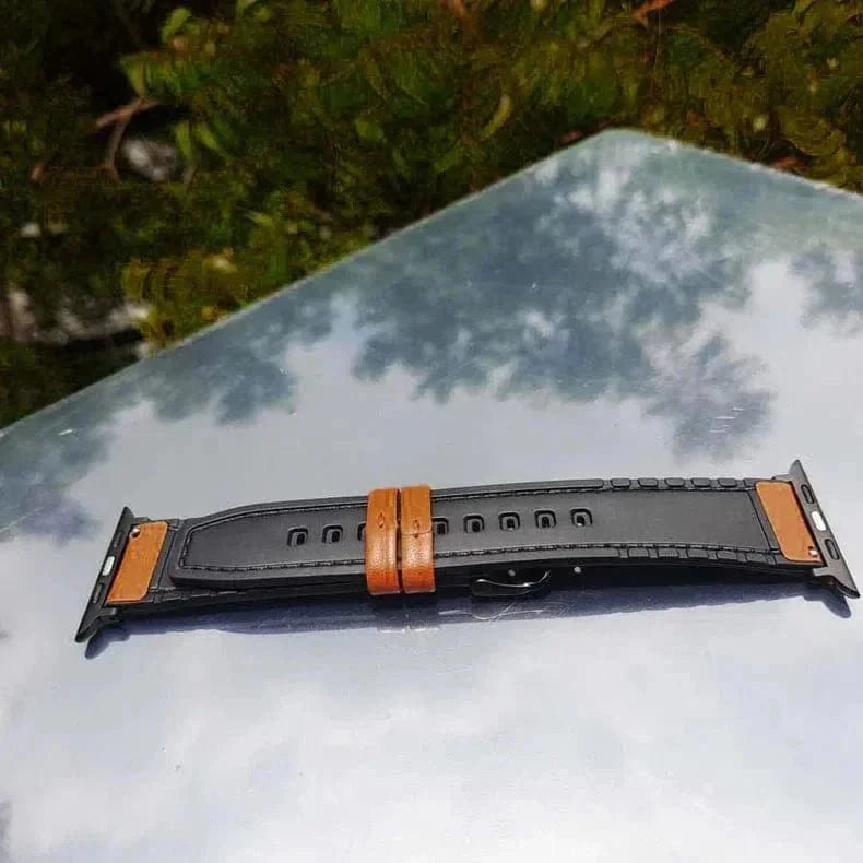 Leather Texture White Thread Silicone Band for Apple Watch 42 | 44 | 45 | Ultra 49 | 46mm S10