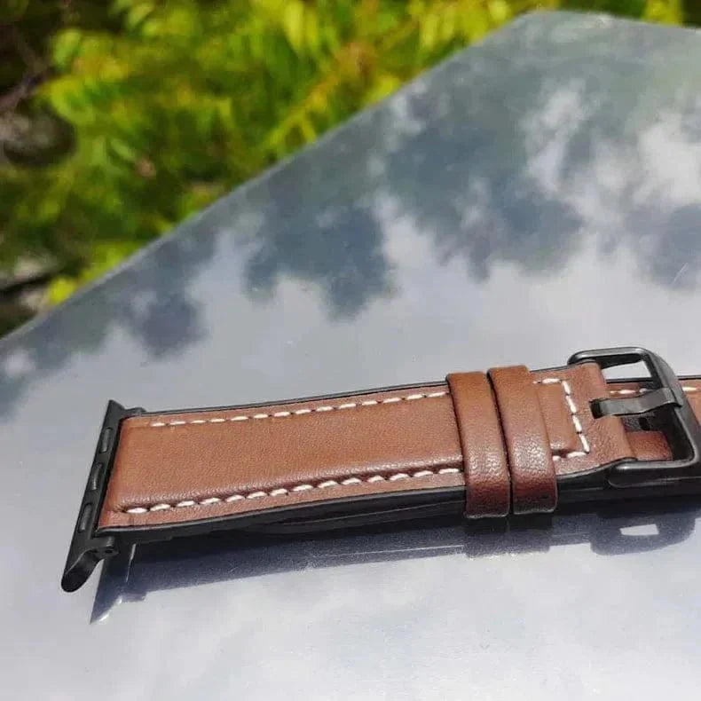 Leather Texture White Thread Silicone Band for Apple Watch 42 | 44 | 45 | Ultra 49 | 46mm S10