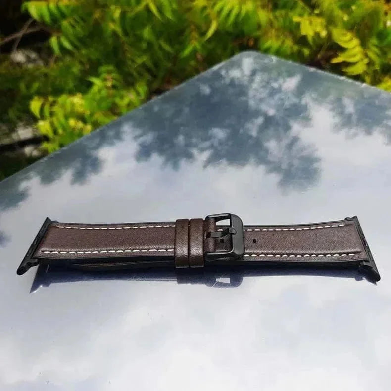 Leather Texture White Thread Silicone Band for Apple Watch 42 | 44 | 45 | Ultra 49 | 46mm S10