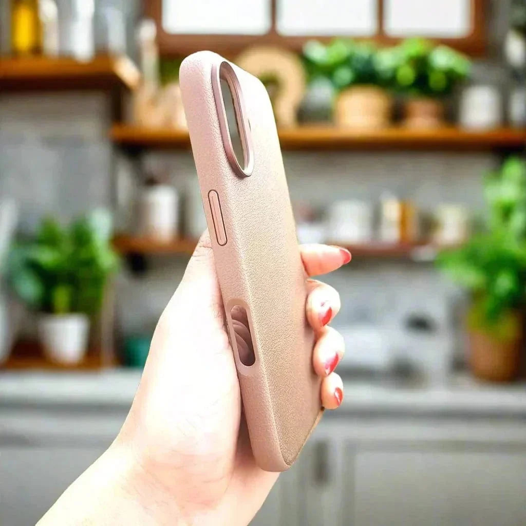 Leather Textuure Metal Button Magsafe Case for iPhone 16