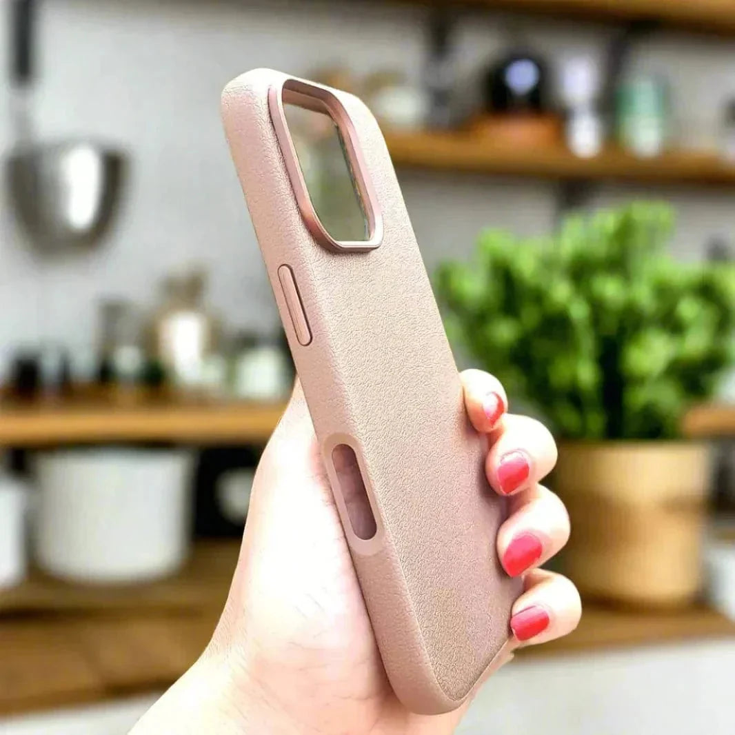 Leather Textuure Metal Button Magsafe Case for iPhone 16