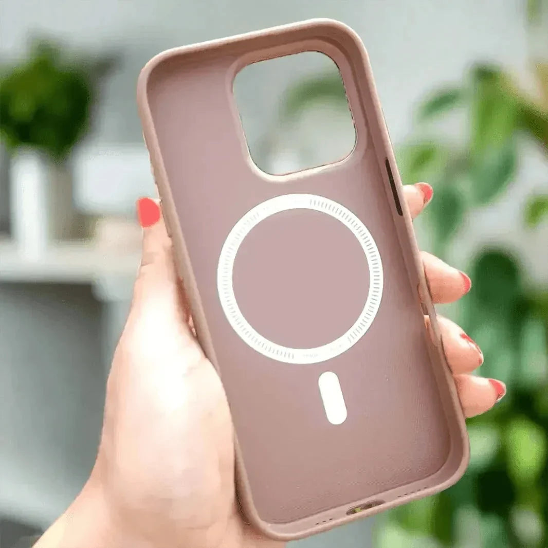 Leather Textuure Metal Button Magsafe Case for iPhone 16 Plus