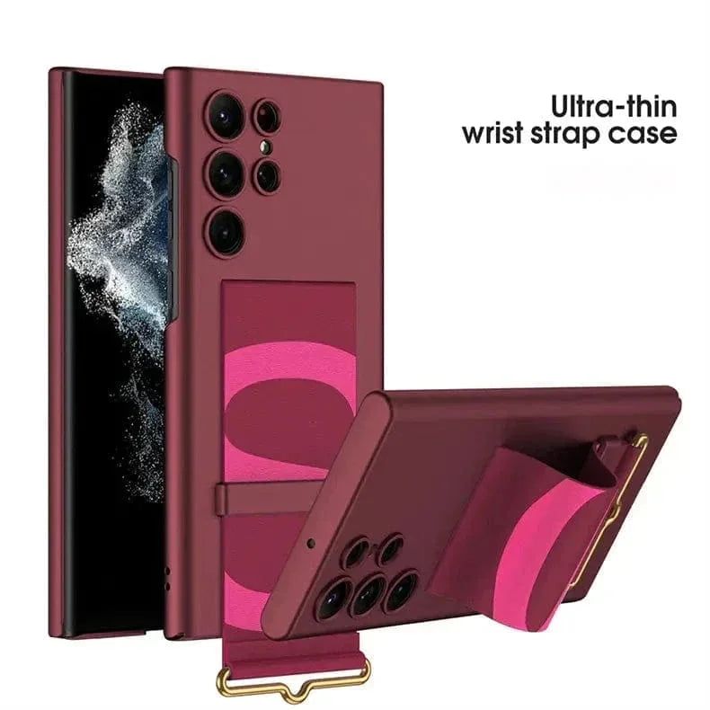 Leather Wrist Strap Holder Camera Protective Case for Samsung s23 ultra