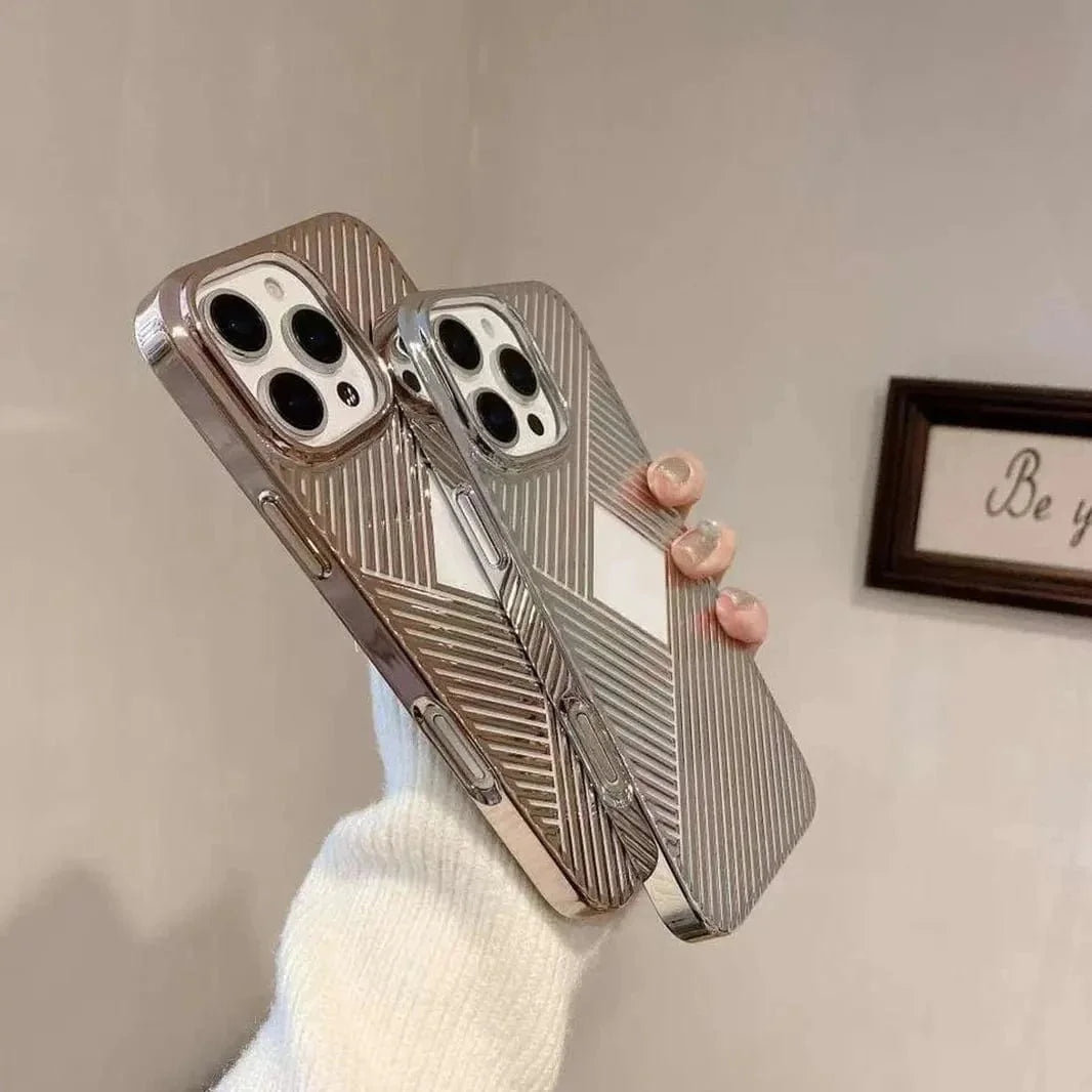 Luxury Geometric Corrugated Pattern Electroplate Case for iPhone 15 Pro