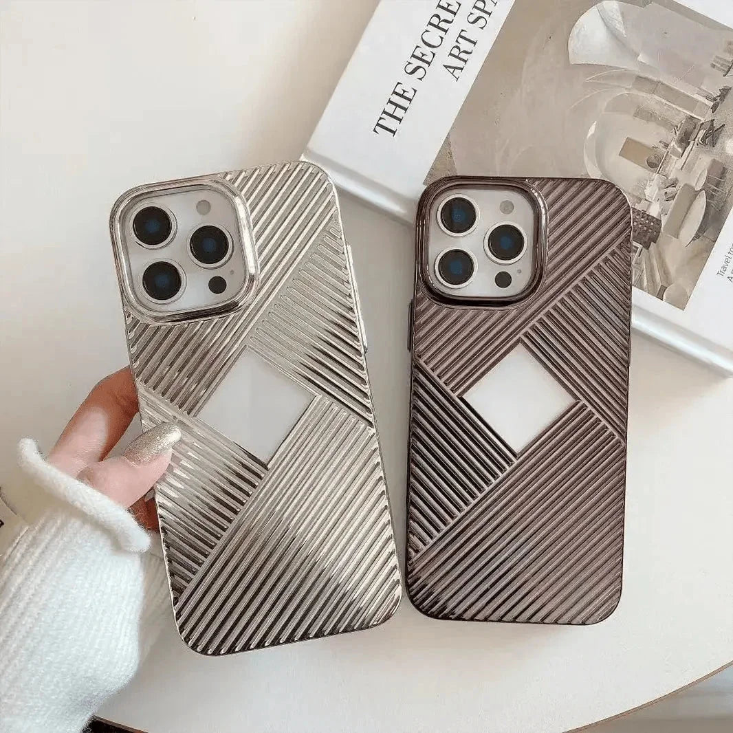 Luxury Geometric Corrugated Pattern Electroplate Case for iPhone 16 Pro Max