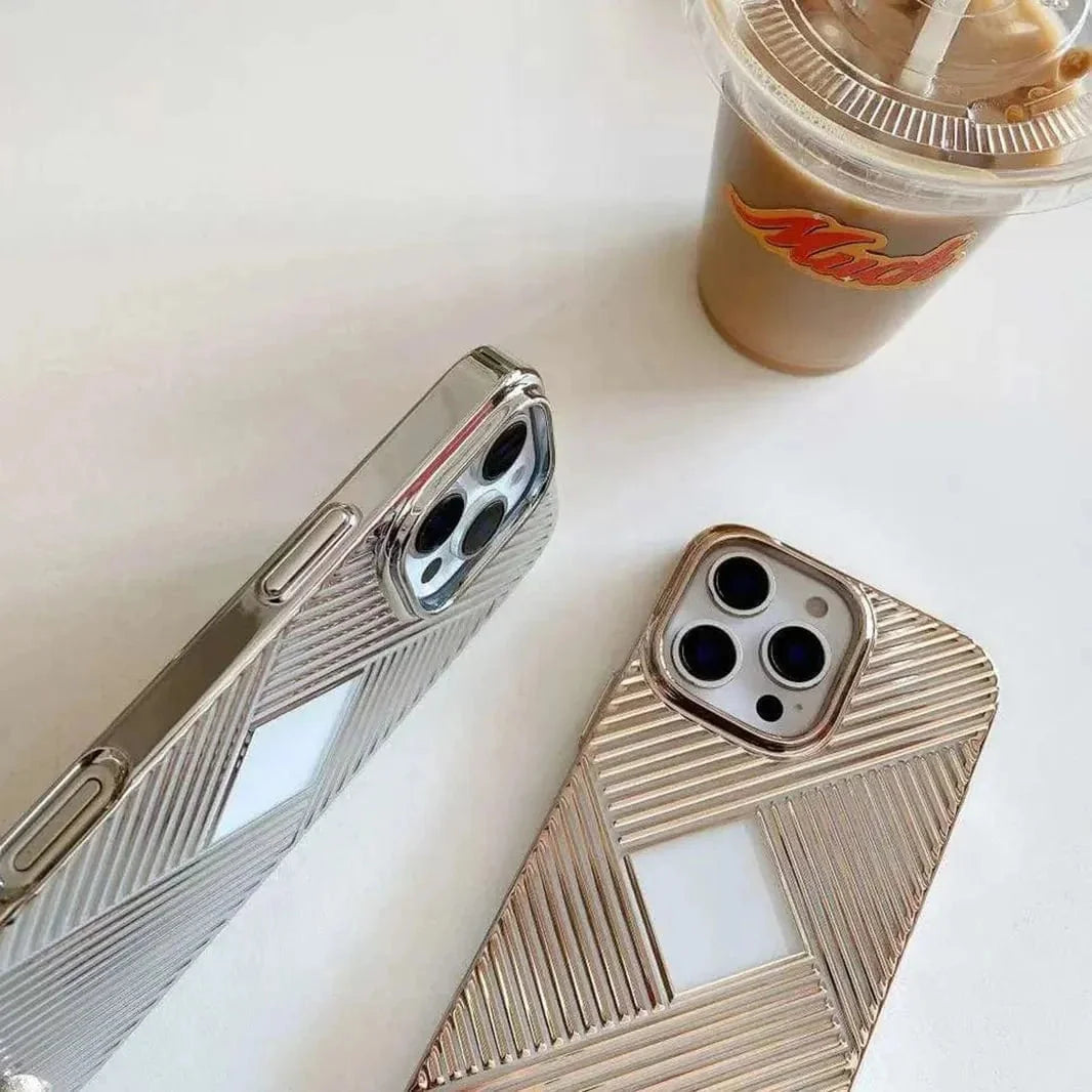 Luxury Geometric Corrugated Pattern Electroplate Case for iPhone 15 Pro
