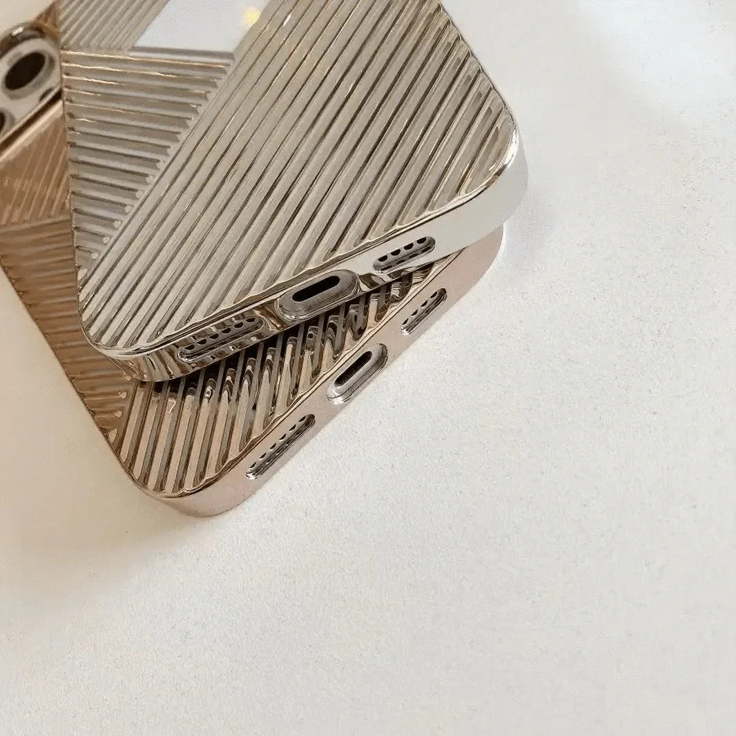 Luxury Geometric Corrugated Pattern Electroplate Case for iPhone 15 Pro